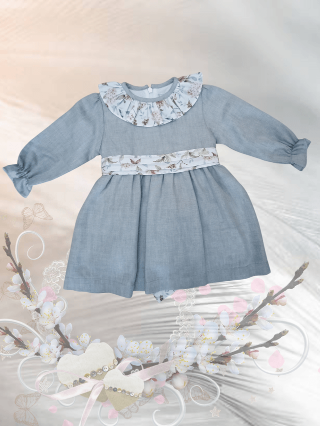 Robe gris nœud fleuri