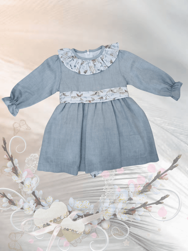 Robe gris nœud fleuri