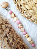 Attache tétine - Papillon, rose poussiéreux, vanille