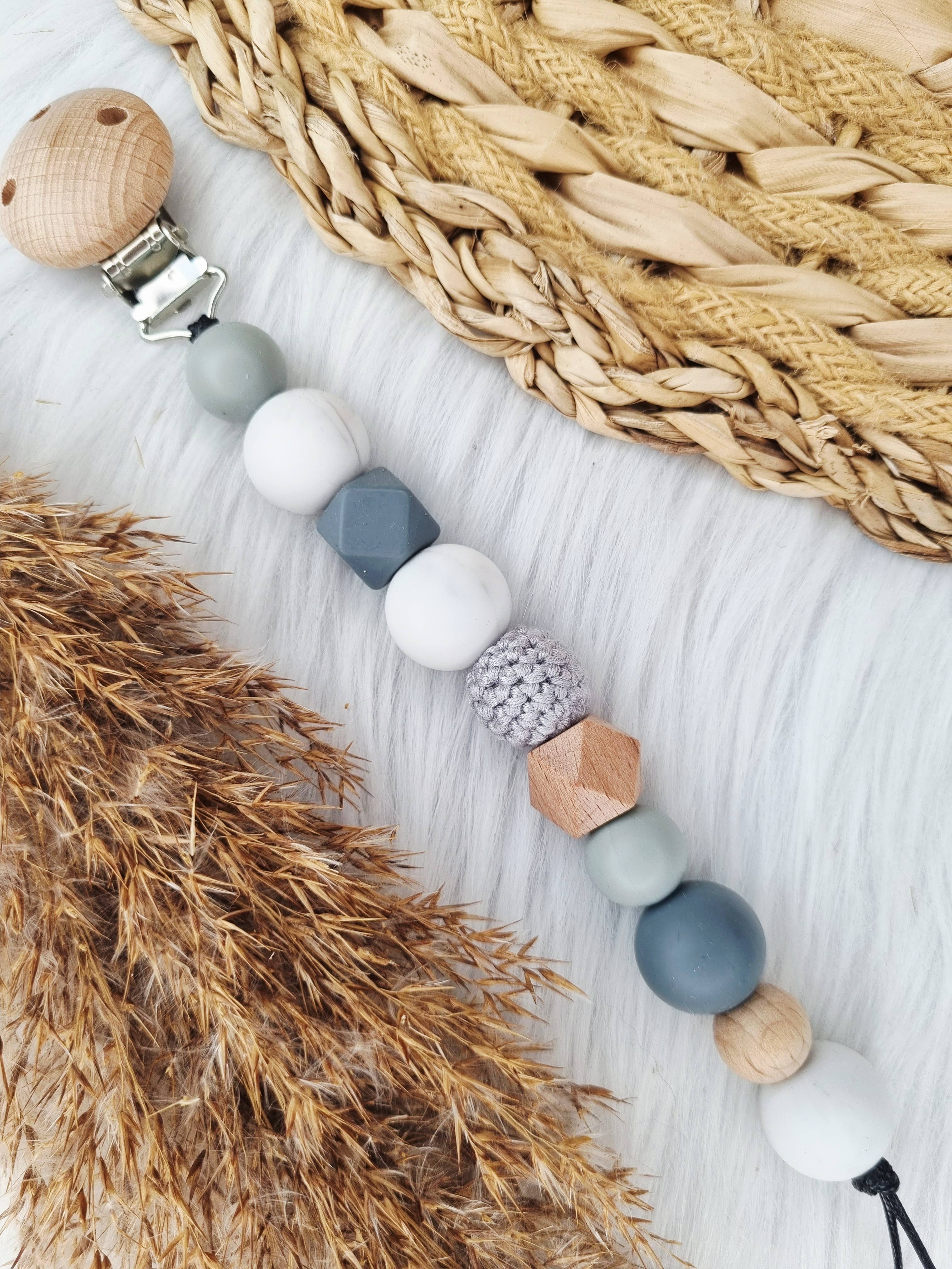 Attache tétine - Marbre, gris foncé, gris clair