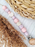 Attache tétine - Cœur blanc cassé, rose bébé, lilas
