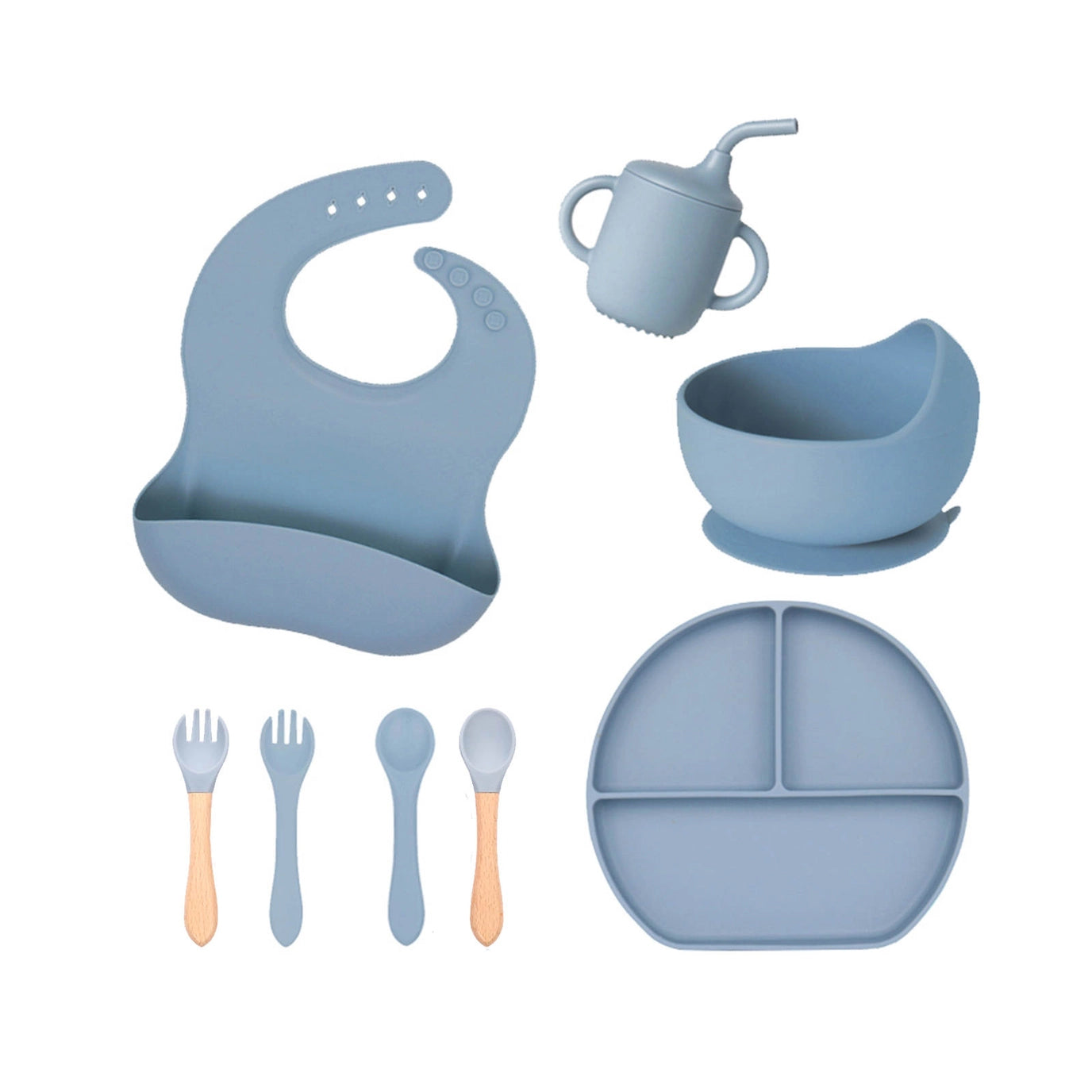 Ensemble de vaisselle en silicone pour bébé (8 pièces)