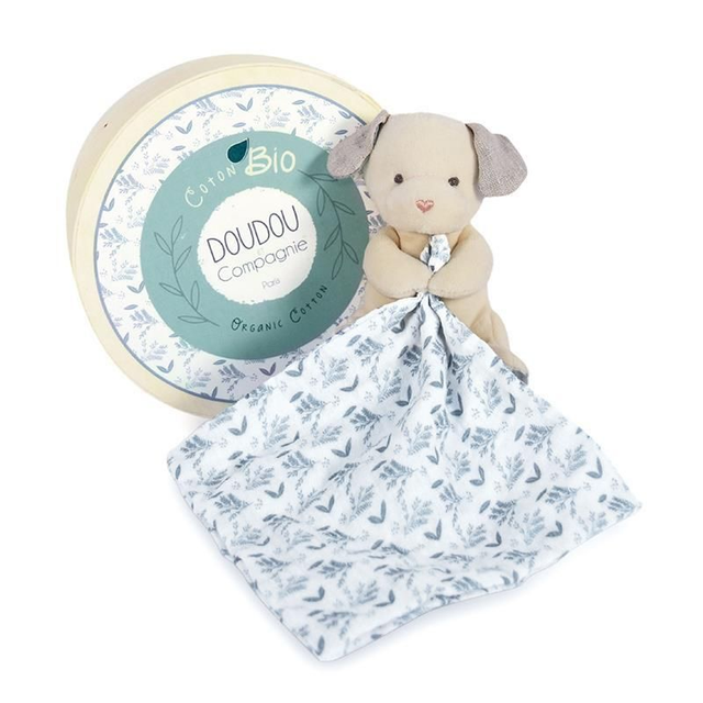 Doudou mouchoir chien bleu - coton bio