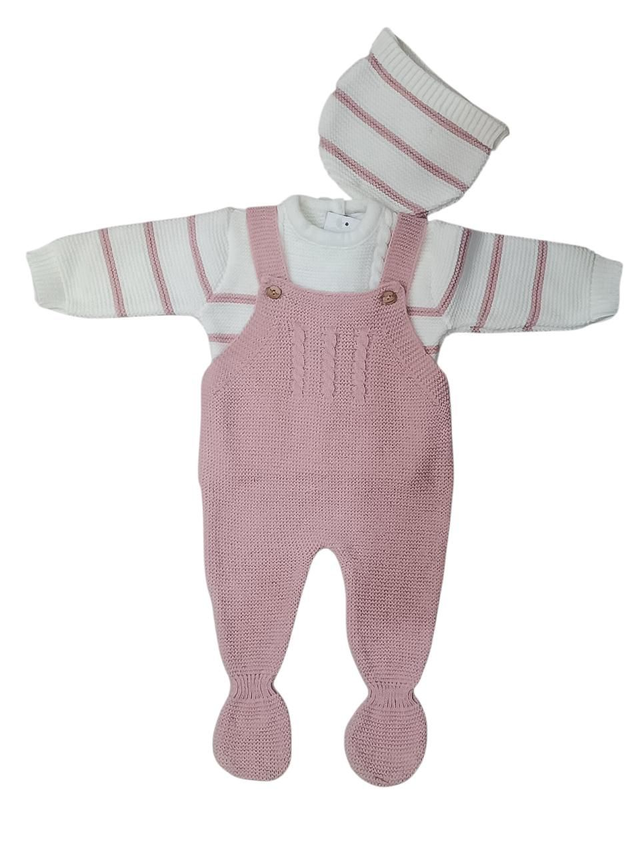 Ensemble 3 pieces ecru/rose T.U (1-3 MOIS)