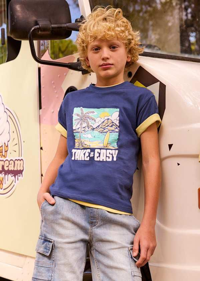 T-shirt bleu "Palmiers"